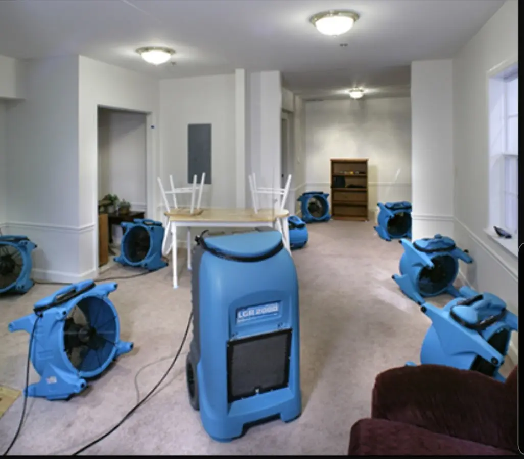Air movers and dehumidifier setup for Water Damage Restoration in Port Washington
